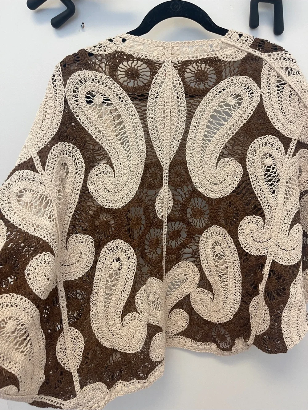Cream & Brown Crochet Open Cardigan Sweater - Picture 8 of 8